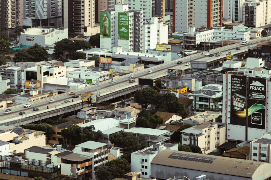 Aerial view showcasing the architecture and bustling urban life of Espirito Santo, Brazil.