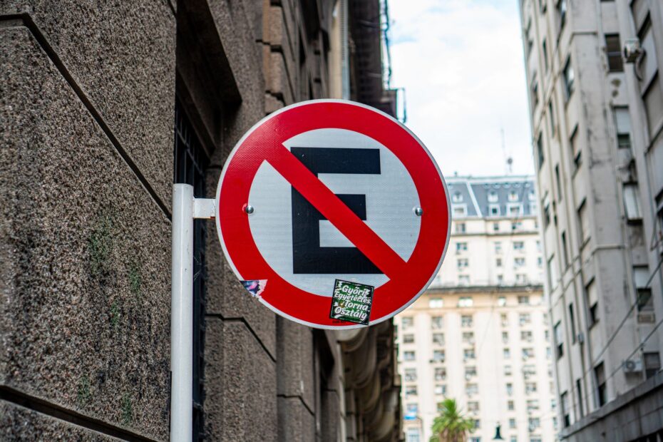 No parking sign on a city street in downtown Buenos Aires, Argentina.